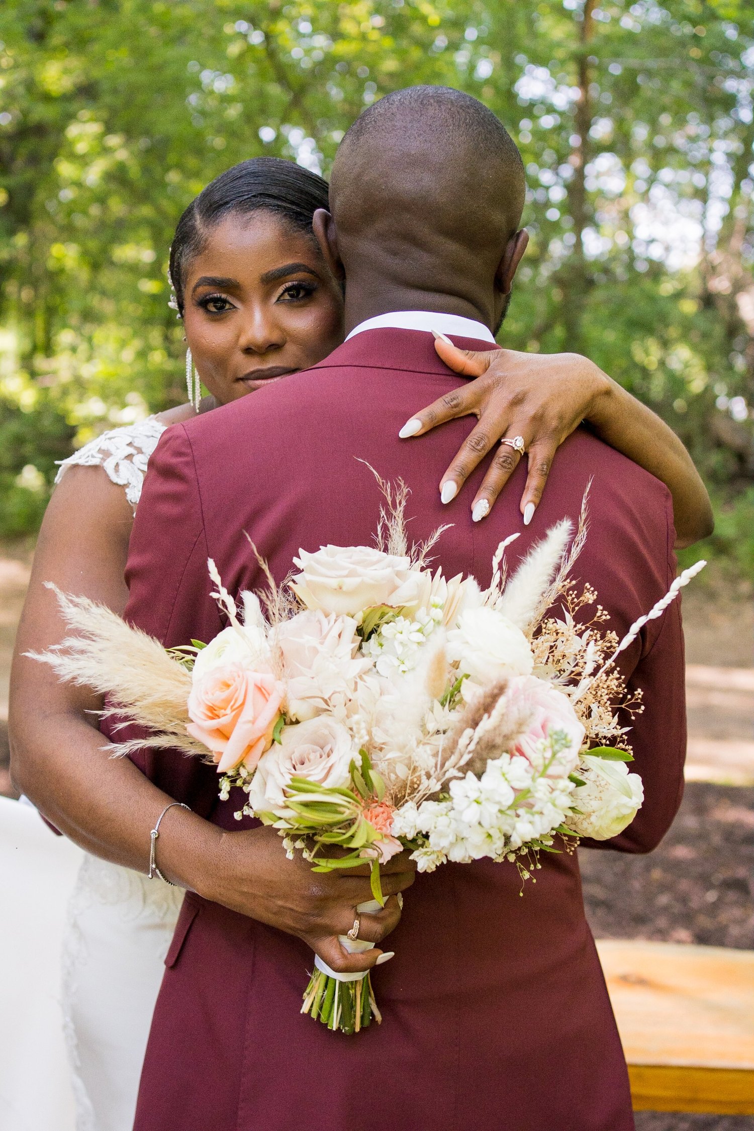 Bride with a vibrant garden-style bouquet